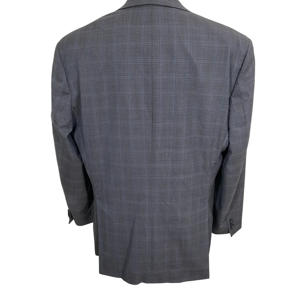 Austin Reed Ticknors Suit Mens 46L 39W 35L Gray Blue Plaid Classic 2 Button Wool